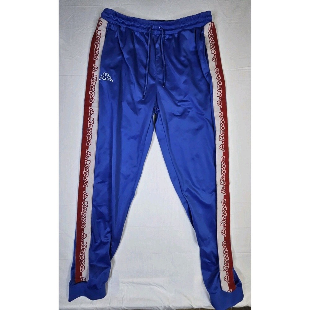 Kappa Track Pants Men's Size 2XL Blue Side Logo Drawstring Joggers Stretch